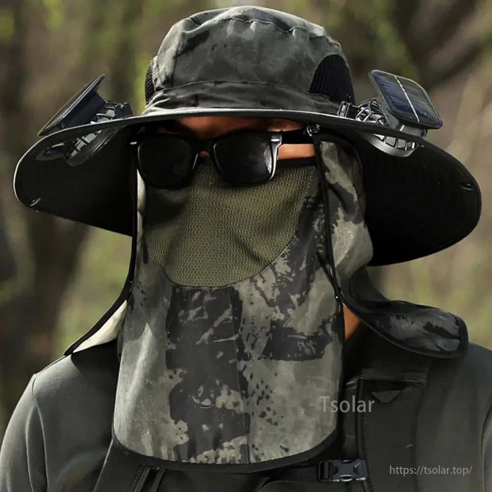 Solar Fan Hat, USB charging cable may not be included