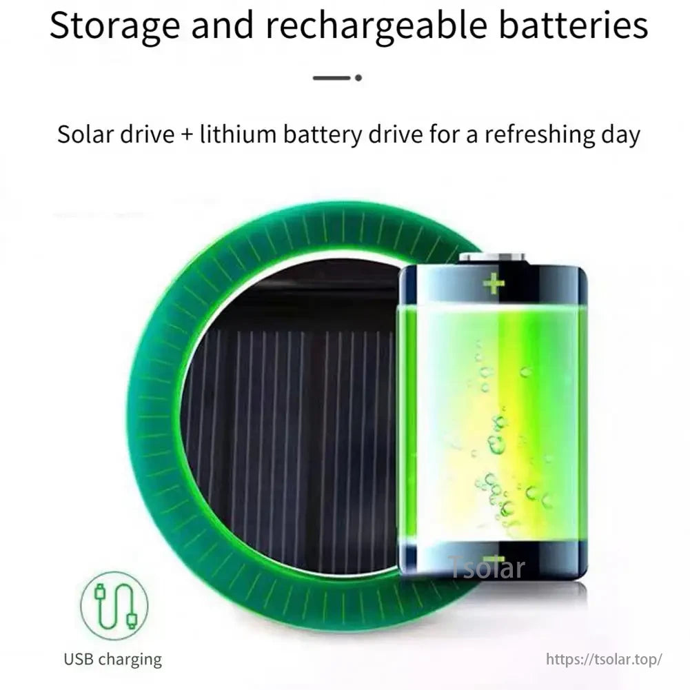 Solar Fan Hat with storage, rechargeable lithium battery, solar charging, and USB port for cool, refreshing days.