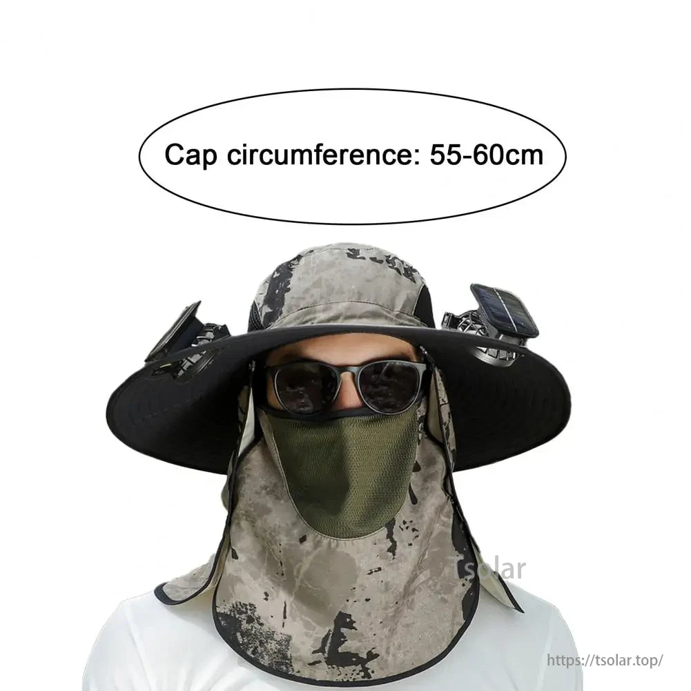Solar Fan Hat, Adjustable wind speeds for up to 2 hours high, 8 hours medium, and 16 hours low