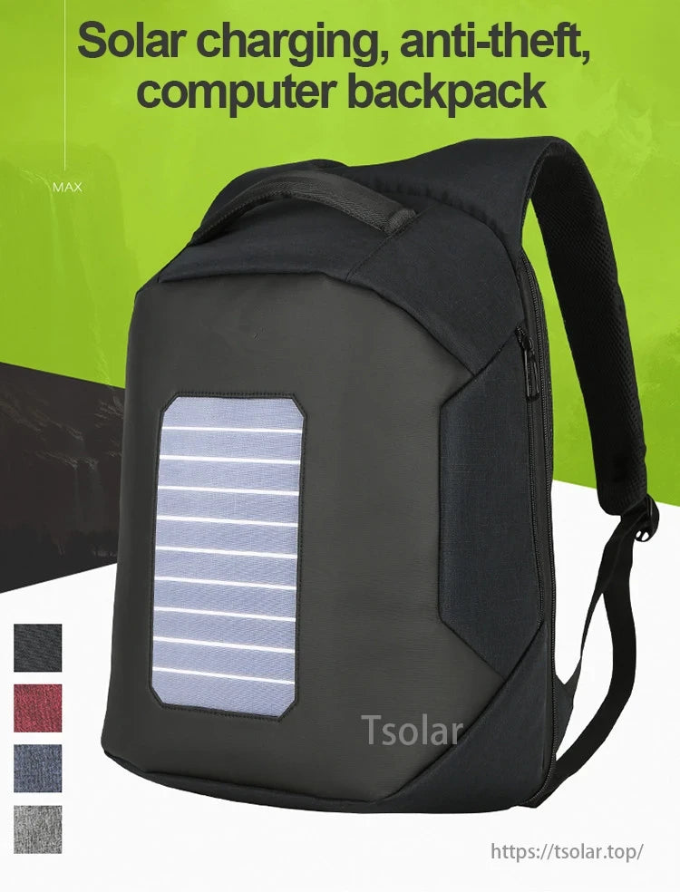 Solar Laptop Backpack 16, The product has a side quick-access zipper pocket for storing small items like phones.