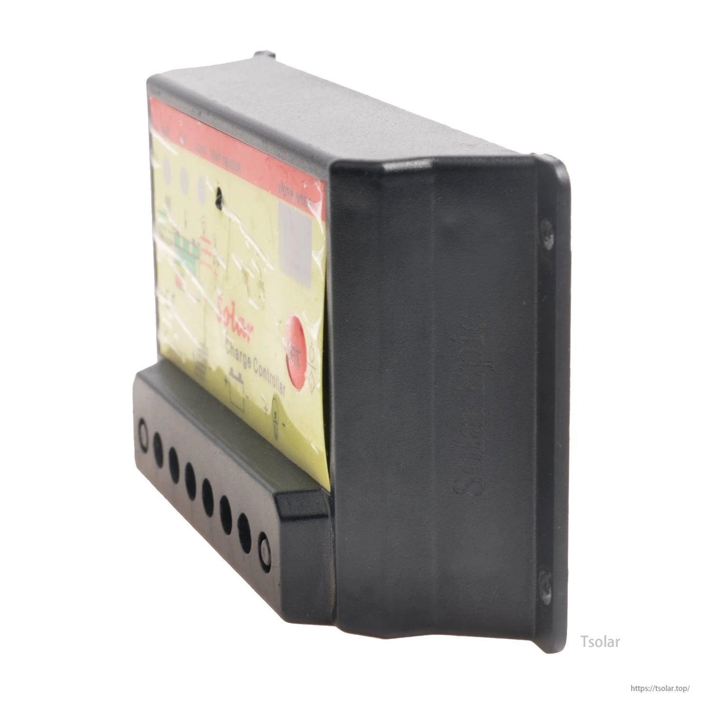 SolarEpic 20A solar charge controller in a compact black enclosure with front label and lower terminal access slots