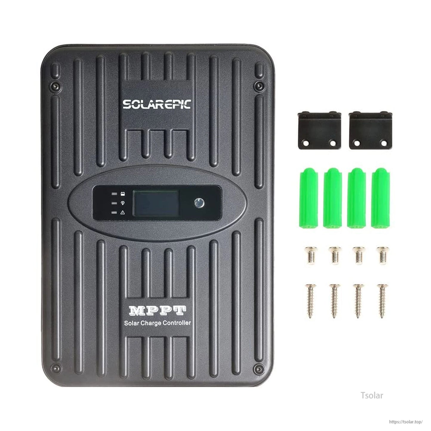 SolarEpic 60A MPPT Solar Charge Controller, SolarEpic MPPT solar charge controller with front display panel and mounting hardware kit