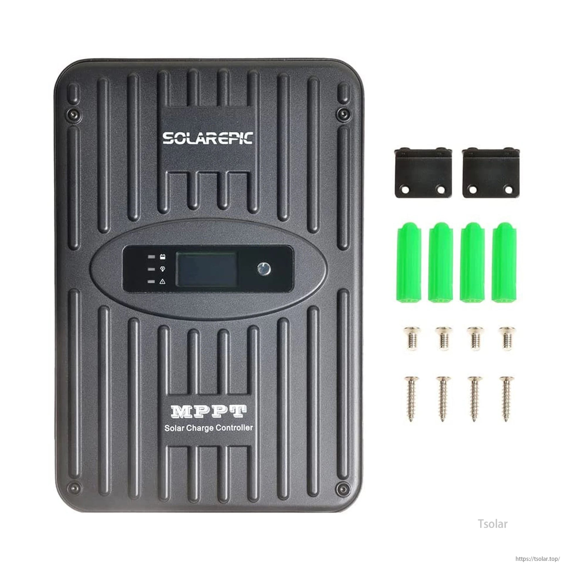 SolarEpic 60A MPPT Solar Charge Controller, SolarEpic MPPT solar charge controller with front display panel and mounting hardware kit