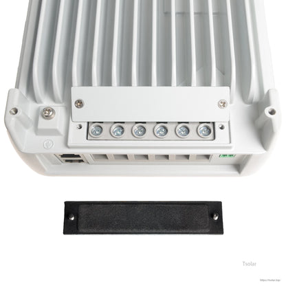 SolarEpic Explorer-M EM2460 solar charge controller underside with screw terminals, ports, and a mounting plate