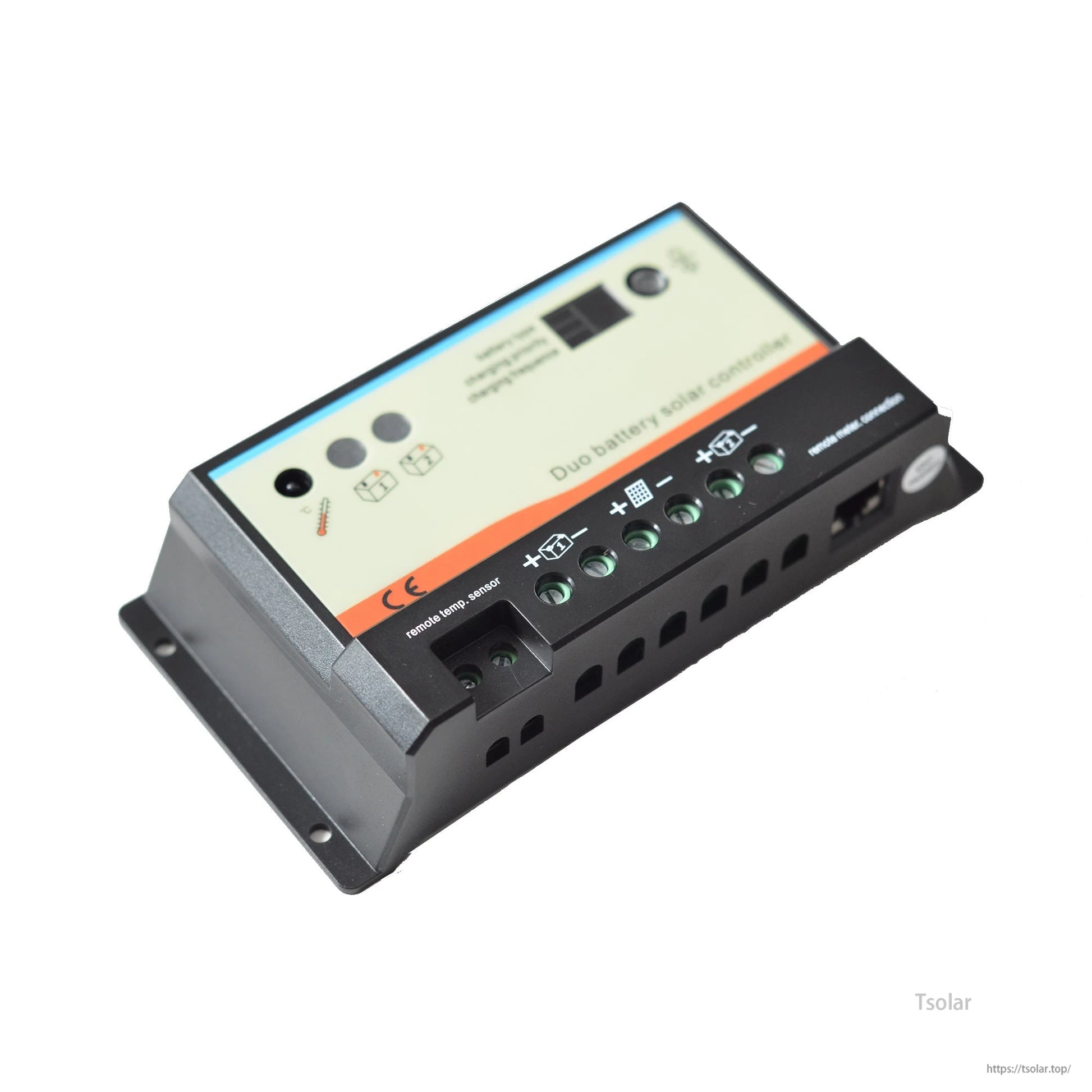 SolarEpic EPIPDB-COM dual battery PWM solar charge controller with screw terminals and front status display