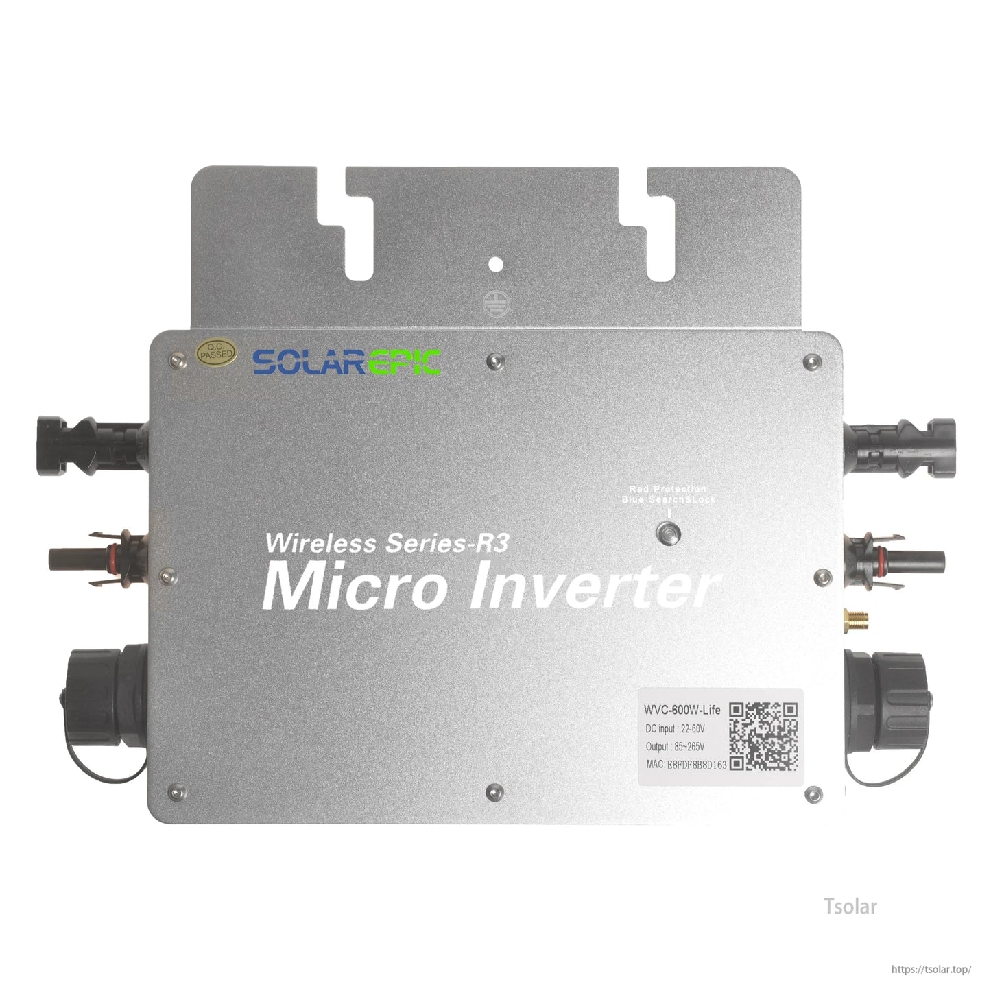 SolarEpic Grid Tie Inverter 600W/700W/800W, Wireless Waterproof IP65, DC22-60V to AC120/230V WiFi Monitor