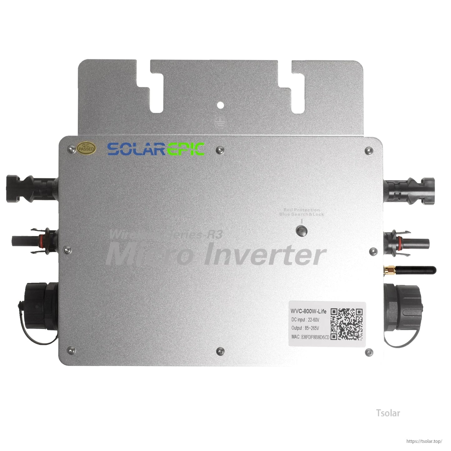 SolarEpic Grid Tie Inverter 600W/700W/800W, Wireless Waterproof IP65, DC22-60V to AC120/230V WiFi Monitor