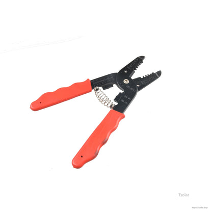 SolarEpic H03 MC4 solar terminal pressing tool with red-handled spring-loaded wire crimping/stripping pliers