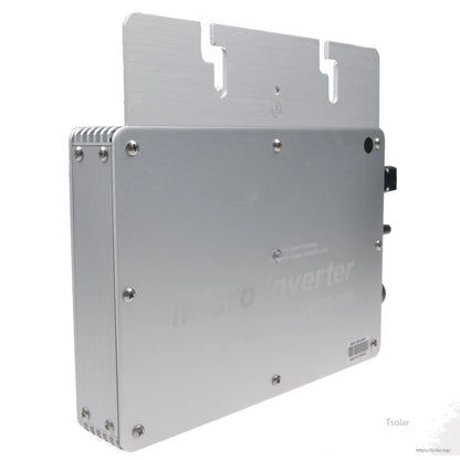 SolarEpic grid-tie micro inverter in a metal enclosure with integrated mounting bracket and screw-fastened cover