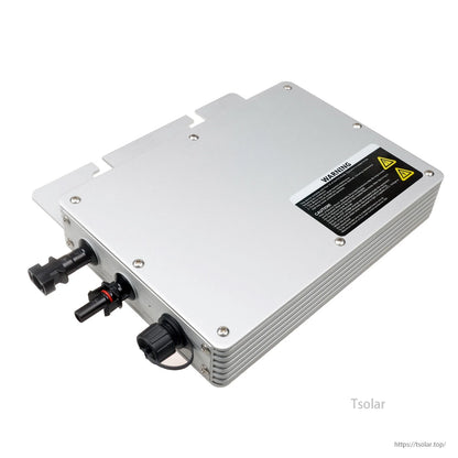 SolarEpic MPPT 300W waterproof grid-tie inverter in silver aluminum case with DC connectors and cable gland
