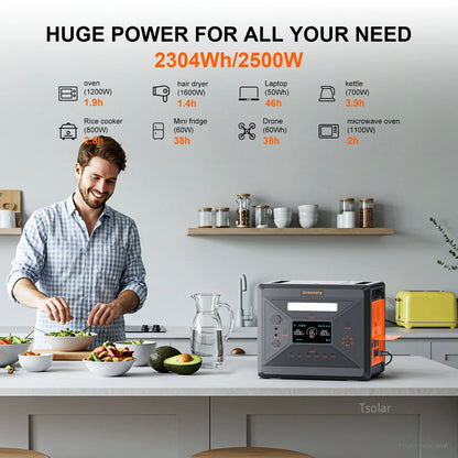 SolarPlay G2500 Portable Power Station with 400W Solar Panel, 2304Wh LiFePO4, 2500W Output, 1.5h Fast Dual Charge