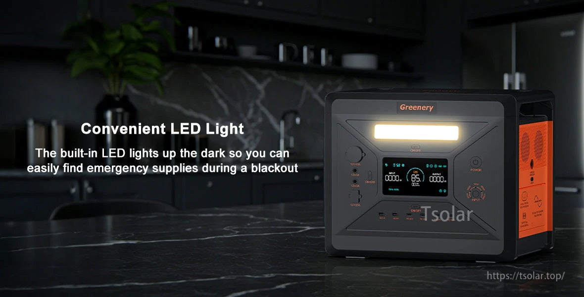 SolarPlay G2500 Portable Power Station, Portable power station includes built-in LED light for emergencies.