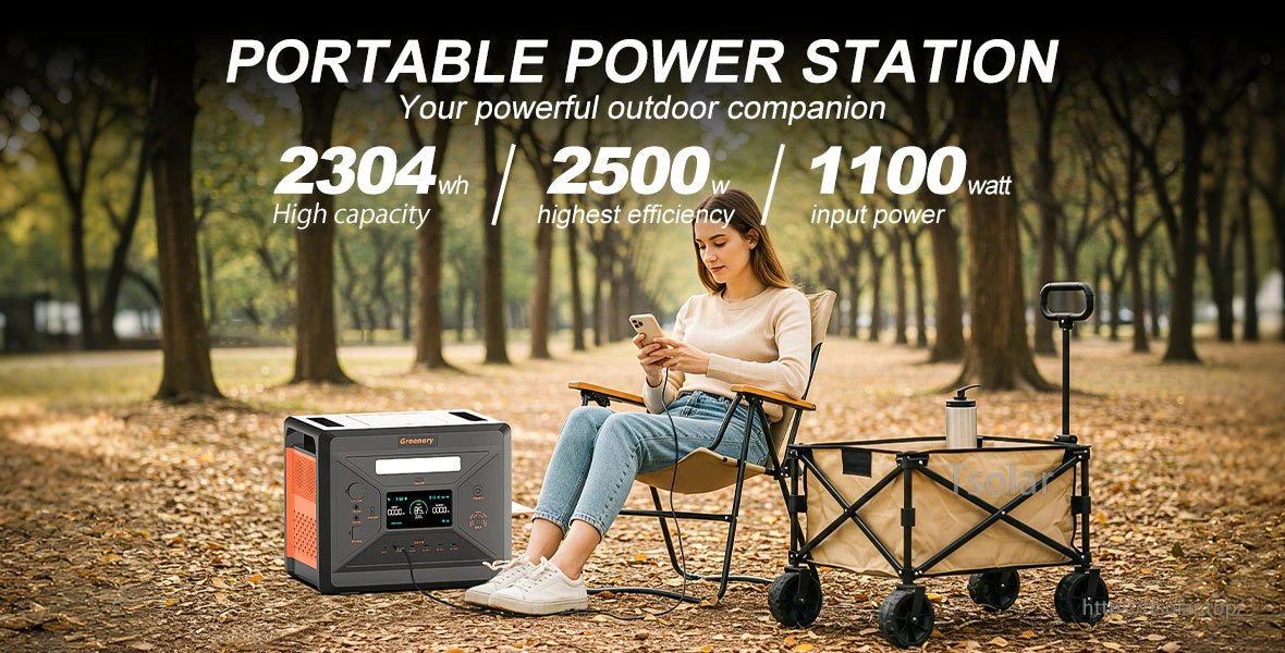 SolarPlay G2500 Portable Power Station, 2304Wh portable power station, 2500W output, 1100W input.