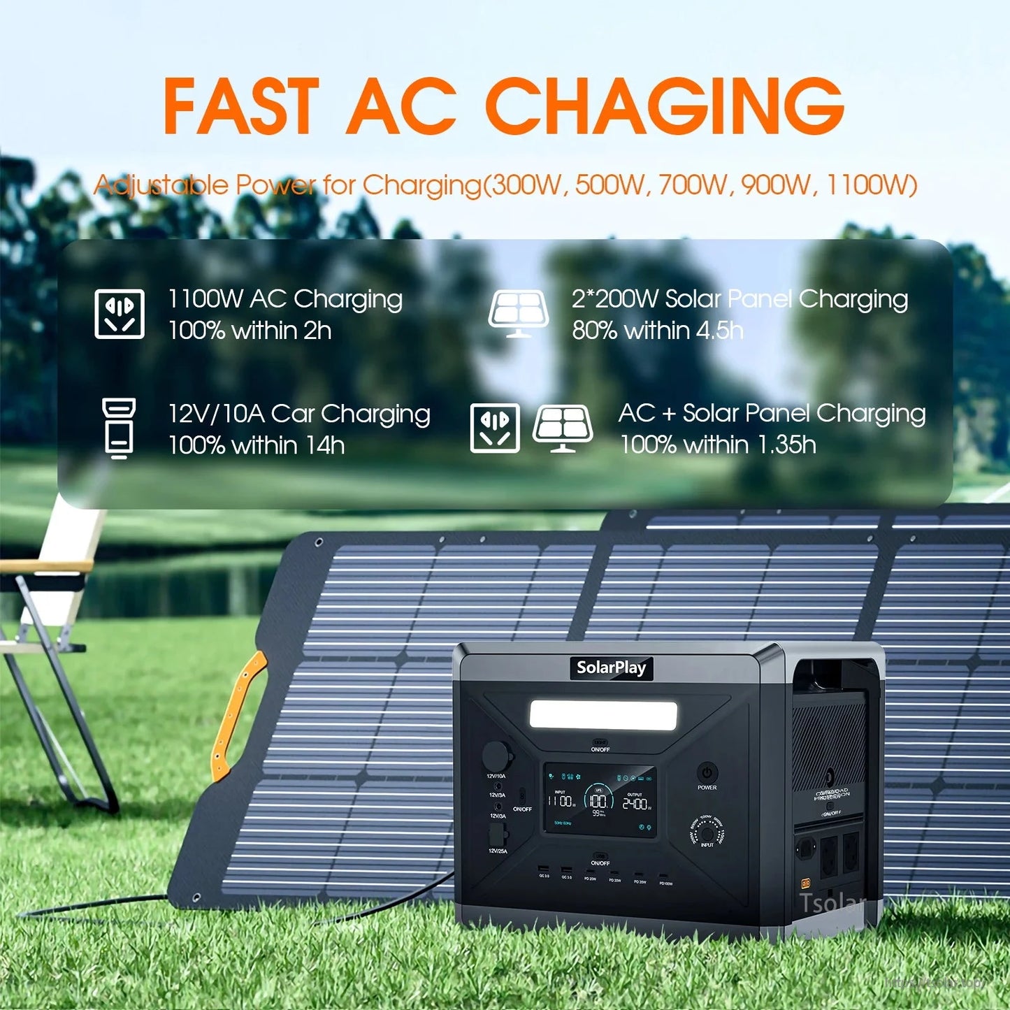 SolarPlay Q2402M Portable Power Station Solar Generator Kit, LiFePO4 2304Wh/2500W, Q2501 2160Wh/2400W + 200W Panel