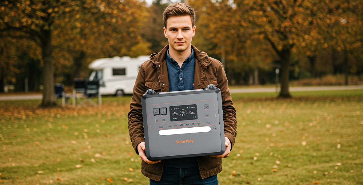 SolarPlay Q2402M Portable Power Station, Long-life lithium iron phosphate battery with over 3500 charge/discharge cycles and BMS protection.