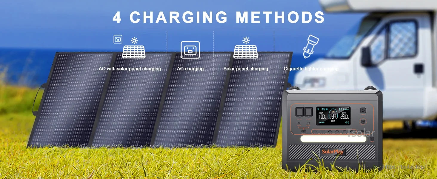 SolarPlay Q2402M Portable Power Station, Portable power station with 4 charging methods and solar panels