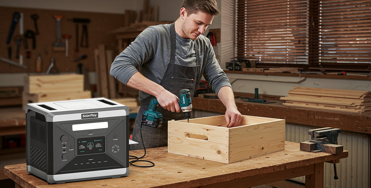 SolarPlay Q2501 Portable Power Station, Adjustable input power with five levels (300W-1100W) for matching available power and extending battery life.