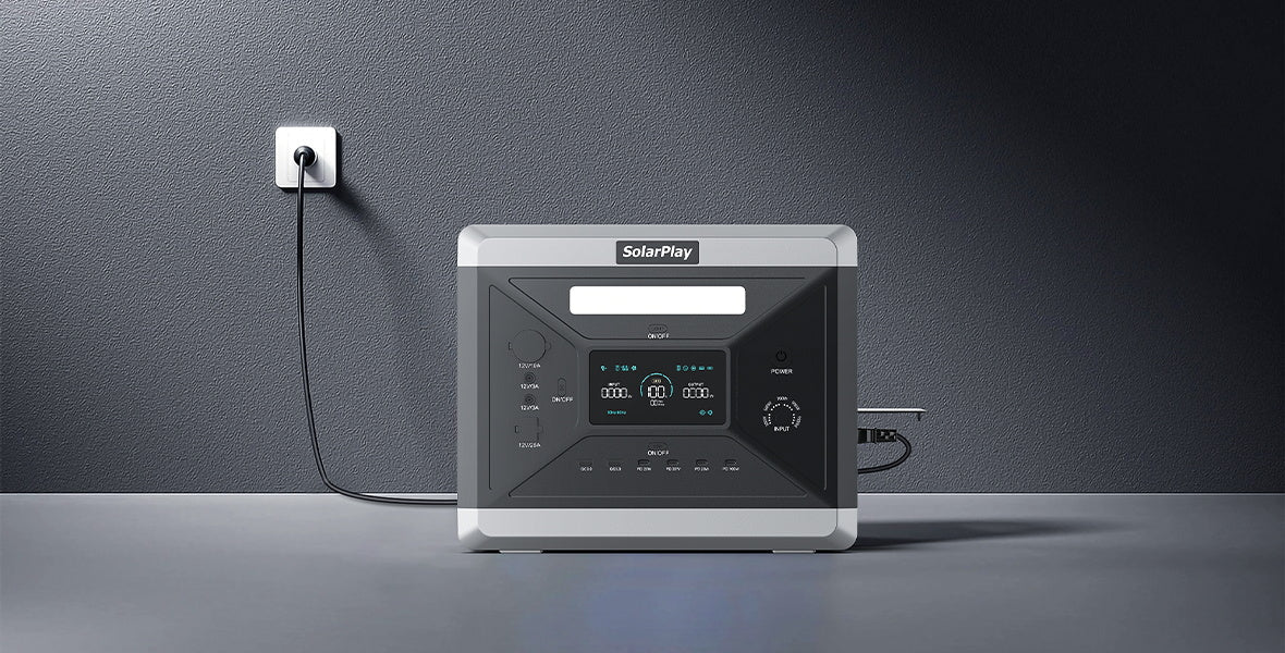 SolarPlay Q2501 Portable Power Station, The device has adjustable input power with five levels from 300W to 1100W, allowing for matching available power and extending battery life.