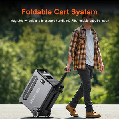 SolarPlay Q3600 Portable Power Station, 3600W/3840Wh LiFePO4, 2.5h AC Fast Charge, 15 Ports, UPS ≤20ms, 2000W Solar