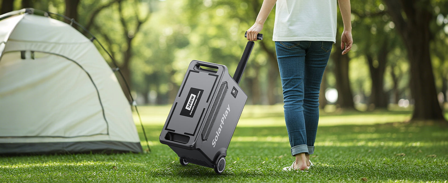 SolarPlay Q3600 Portable Power Station with 400W Solar Panel, 3600W 3840Wh LiFePO4, 7200W Peak, 15 Ports, 2.5h AC Recharge