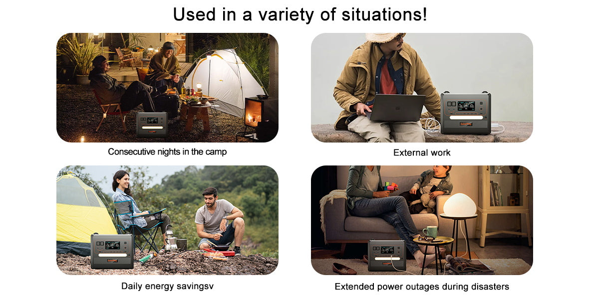 Solarplay Q2402M Portable Power Station, A portable power station for camping, work, and emergency power outages, suitable for consecutive use.