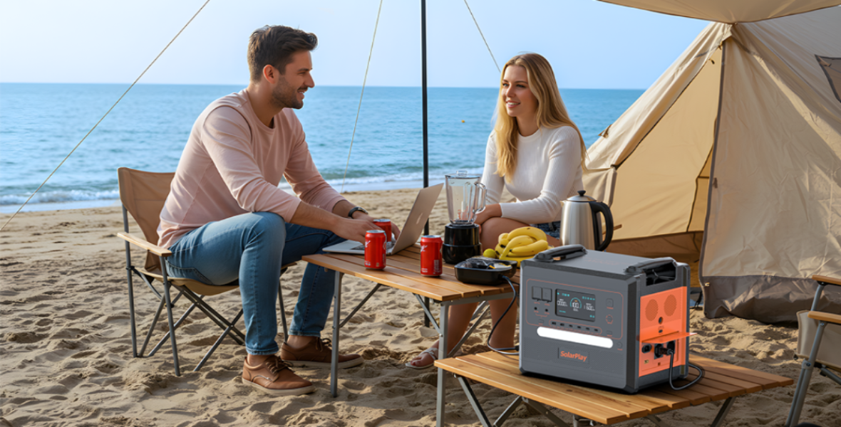 Solarplay Q2402M Portable Power Station, Maximum output power 4000W and pure sine wave AC suitable for sensitive electronics.