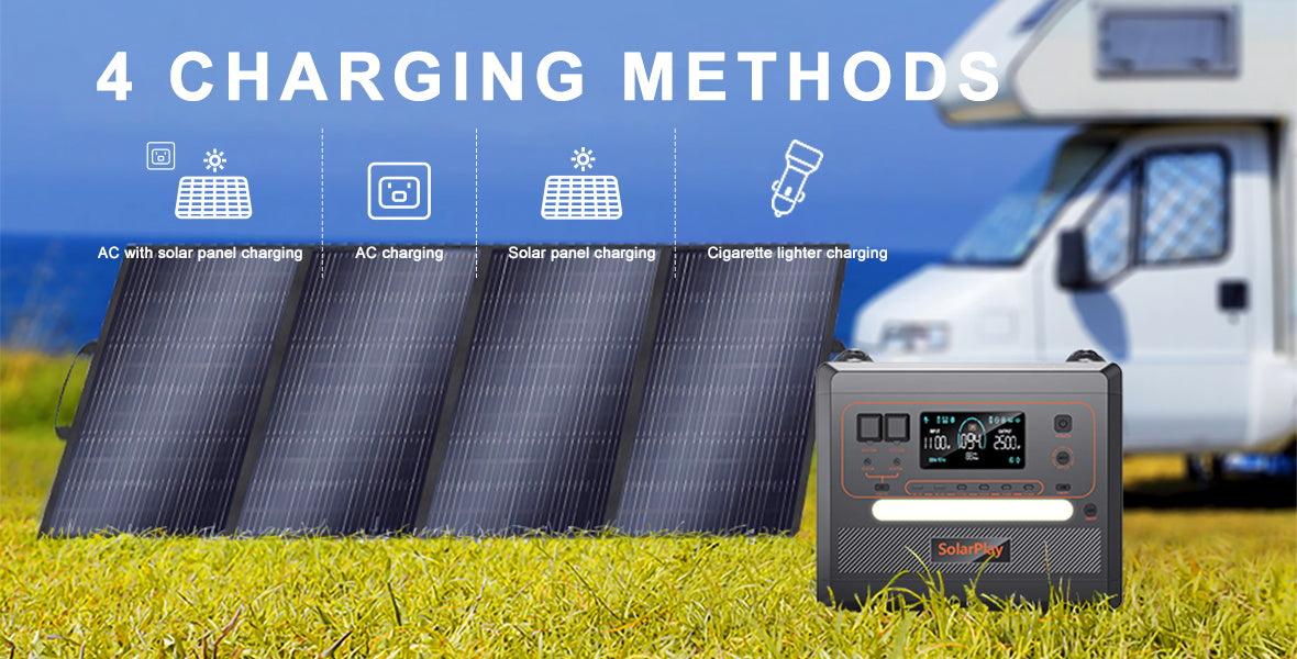 Solarplay Q2402M Portable Power Station, Portable power station offering four charging methods.