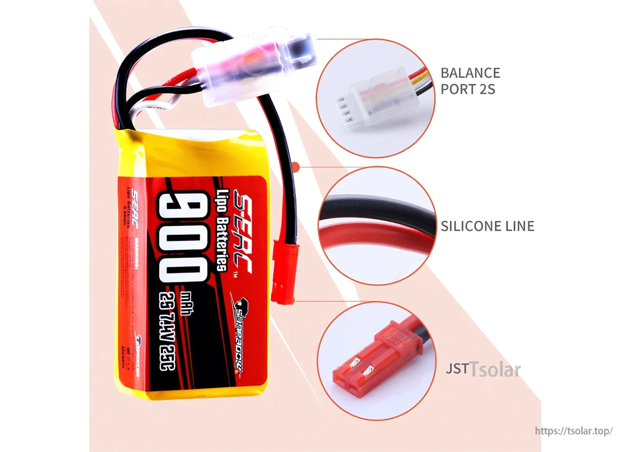 This Sunpadow 2S LiPo Battery combines two packs for RC airplane, quadcopter, and helicopter applications.