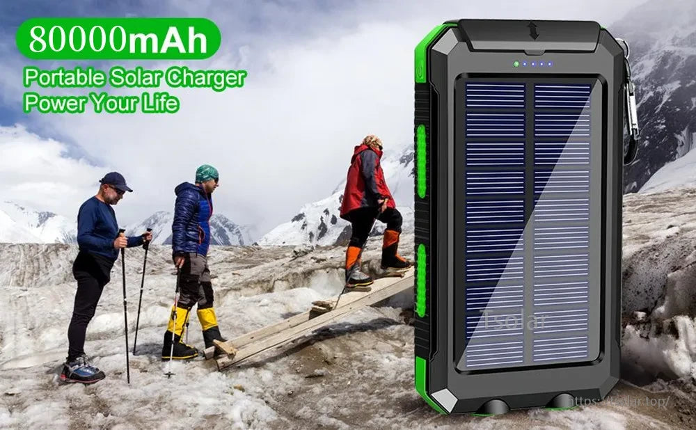 TSolar 80000mAh Solar Power Bank, This device is ideal for outdoor emergencies as a portable power source.