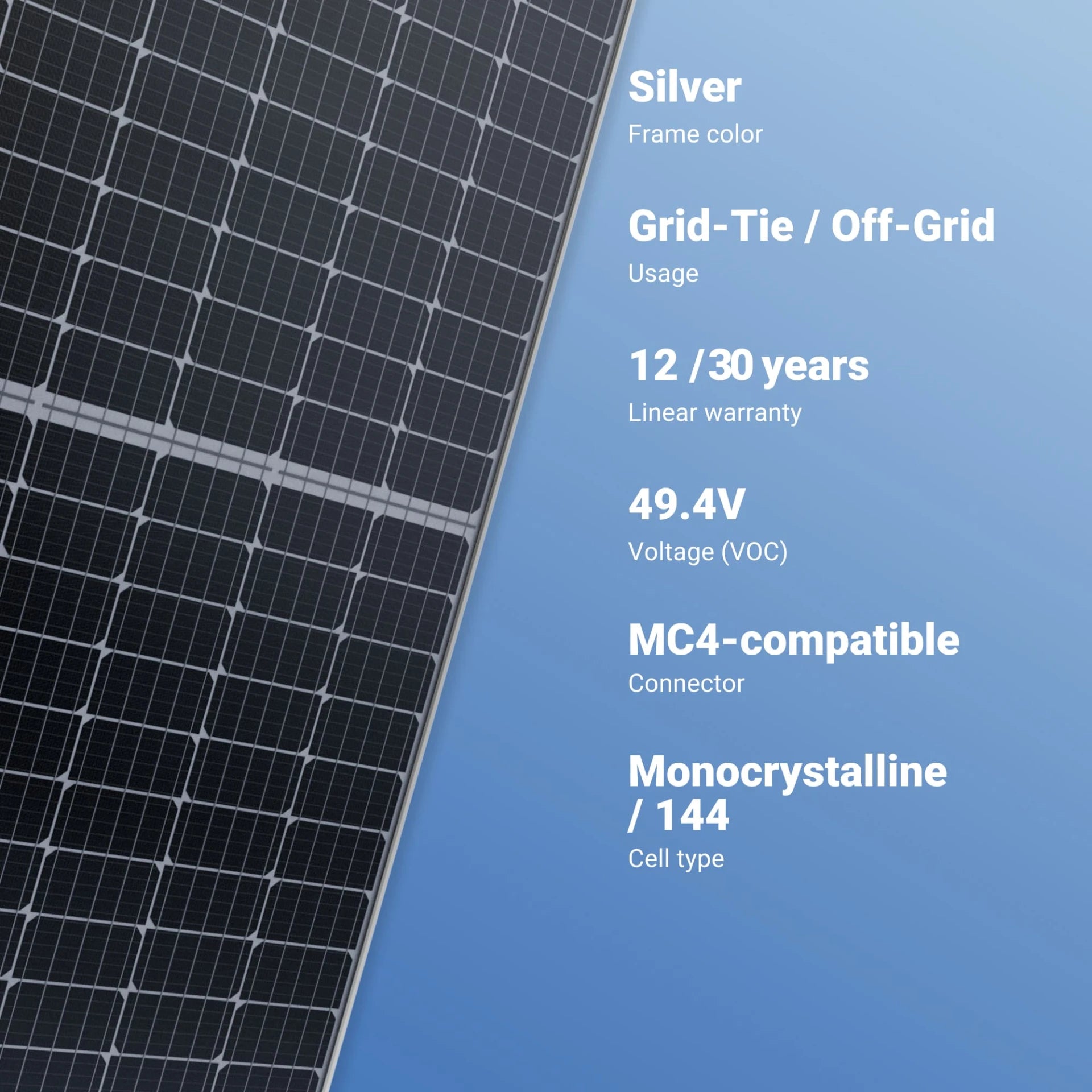 Talesun 540 Watt Solar Panel, Talesun 540W Solar Panel features a silver frame, grid-tie and off-grid usage, with a linear warranty of 12 years.