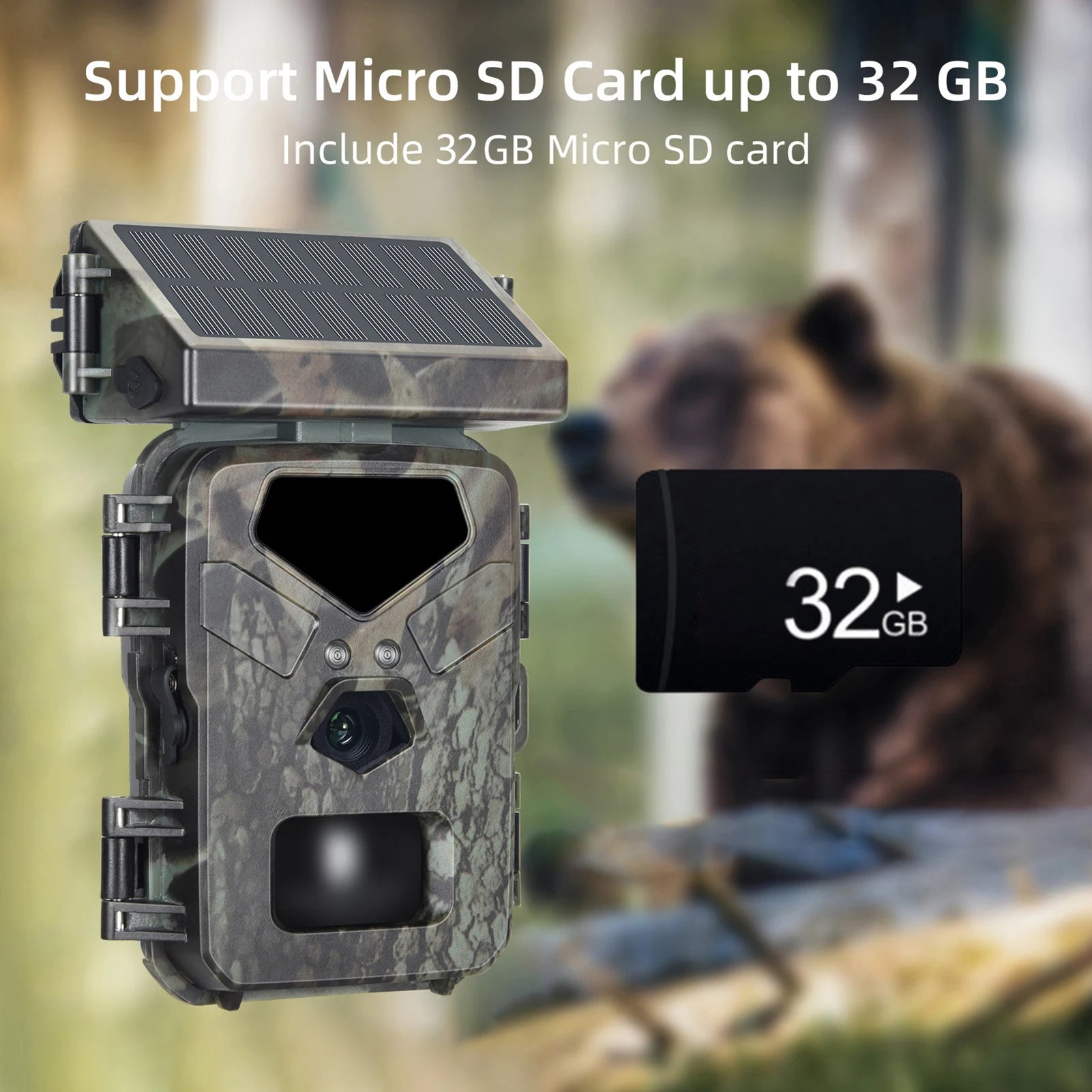 The Solar Hunt Cam supports micro SD cards up to 32GB.