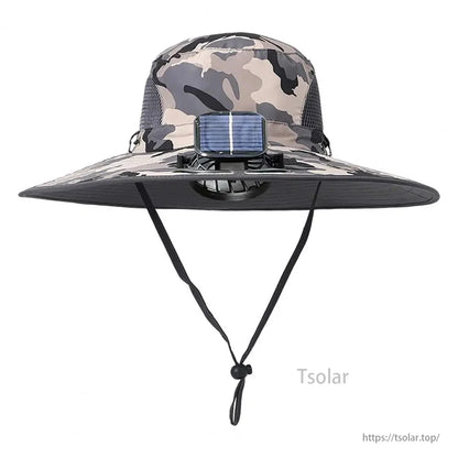 Unisex Solar Fan Sun Hat – Wide Brim Cooling Hat with Dual Fans, USB & Solar Rechargeable, Waterproof Breathable Mesh for Fishing, Hiking, Gardening