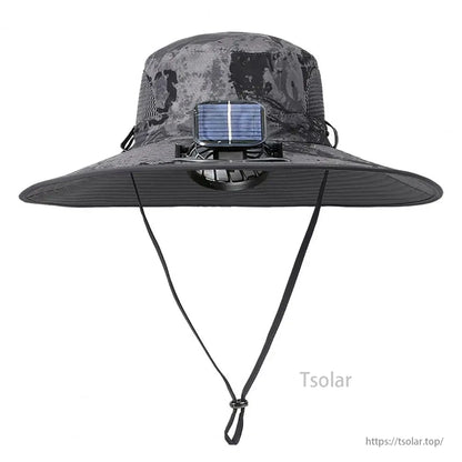 Unisex Solar Fan Sun Hat – Wide Brim Cooling Hat with Dual Fans, USB & Solar Rechargeable, Waterproof Breathable Mesh for Fishing, Hiking, Gardening