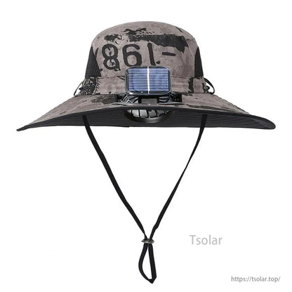 Unisex Solar Fan Sun Hat, Unisex solar fan sun hat with dual fans, USB rechargeable, waterproof mesh.