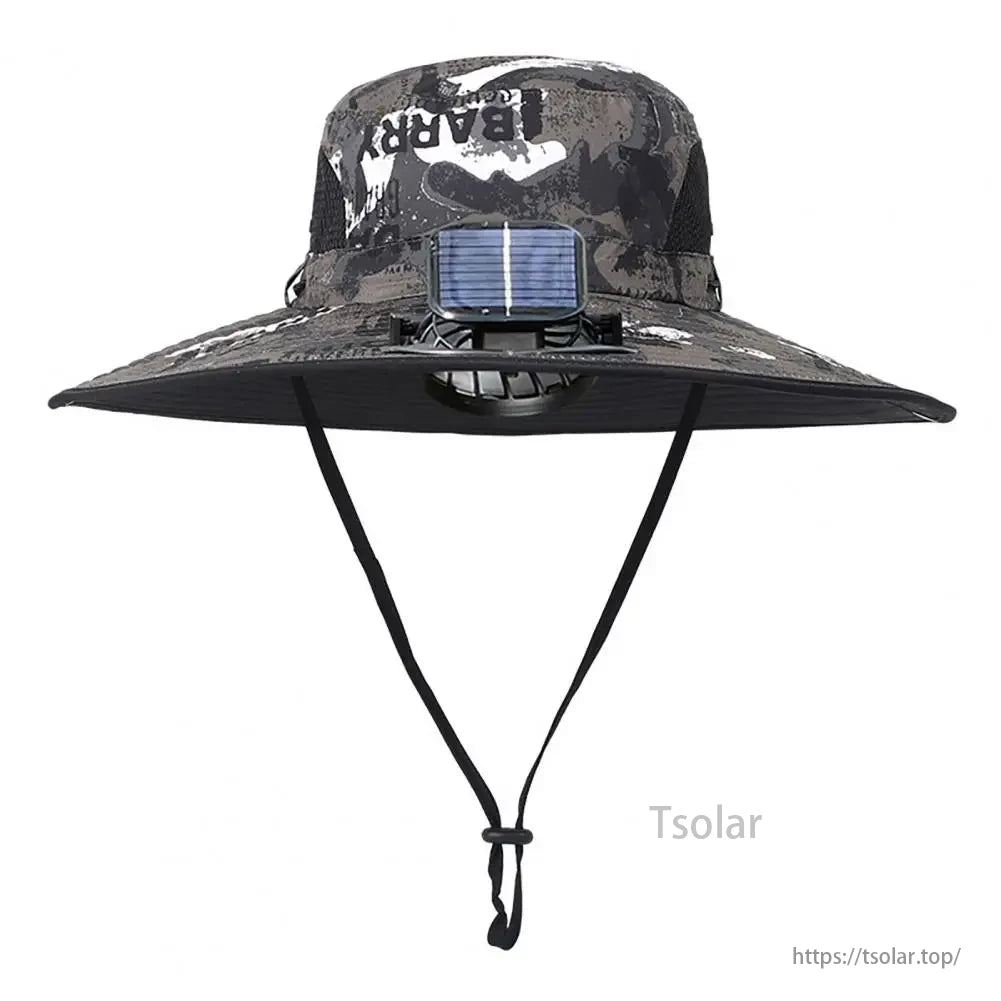 Unisex Solar Fan Sun Hat, This sun hat is made from coated canvas and features lotus-effect water repellency for resistance to rain and moisture.