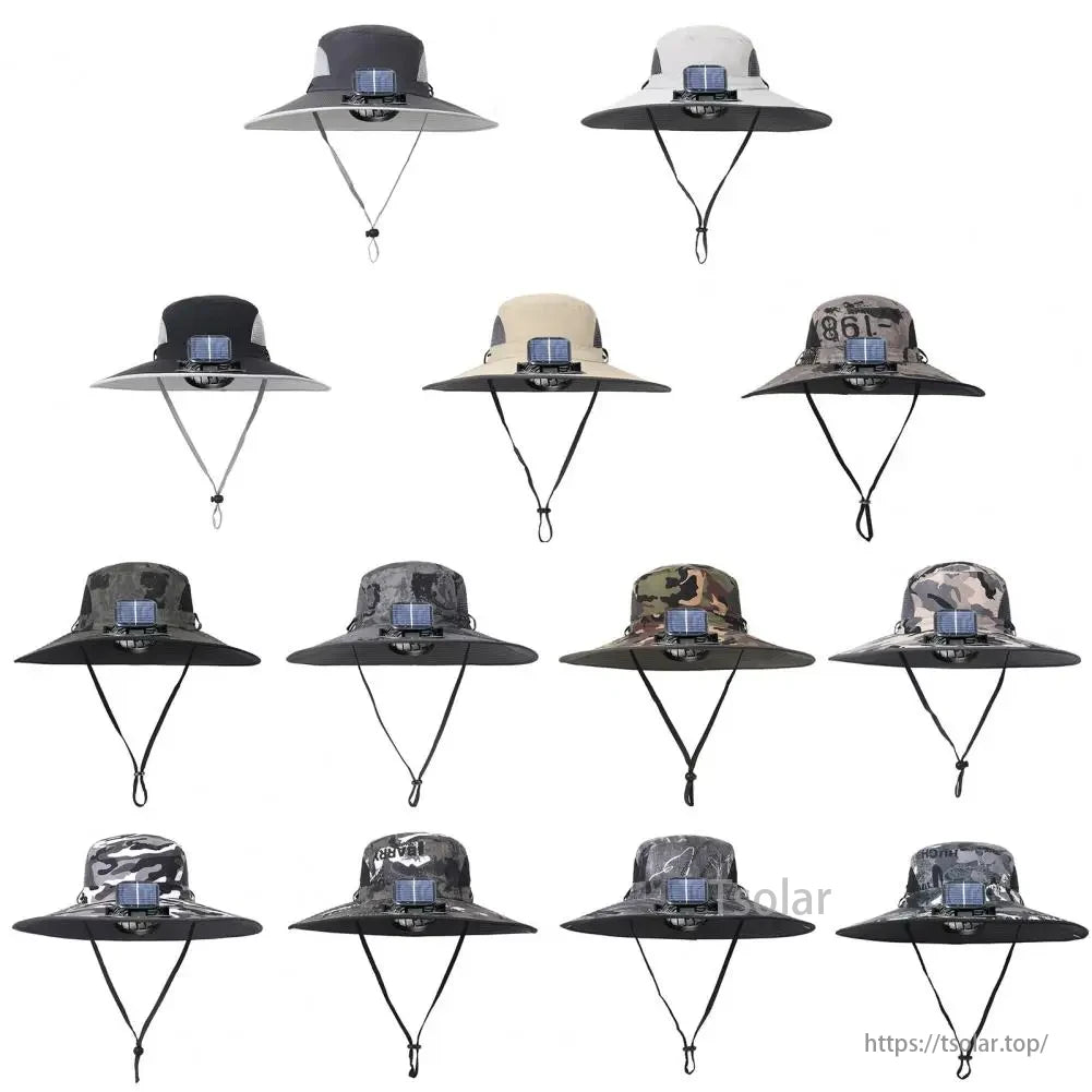 Unisex Solar Fan Sun Hat, The mesh crown vents improve airflow, keeping your head cool and dry throughout the day.
