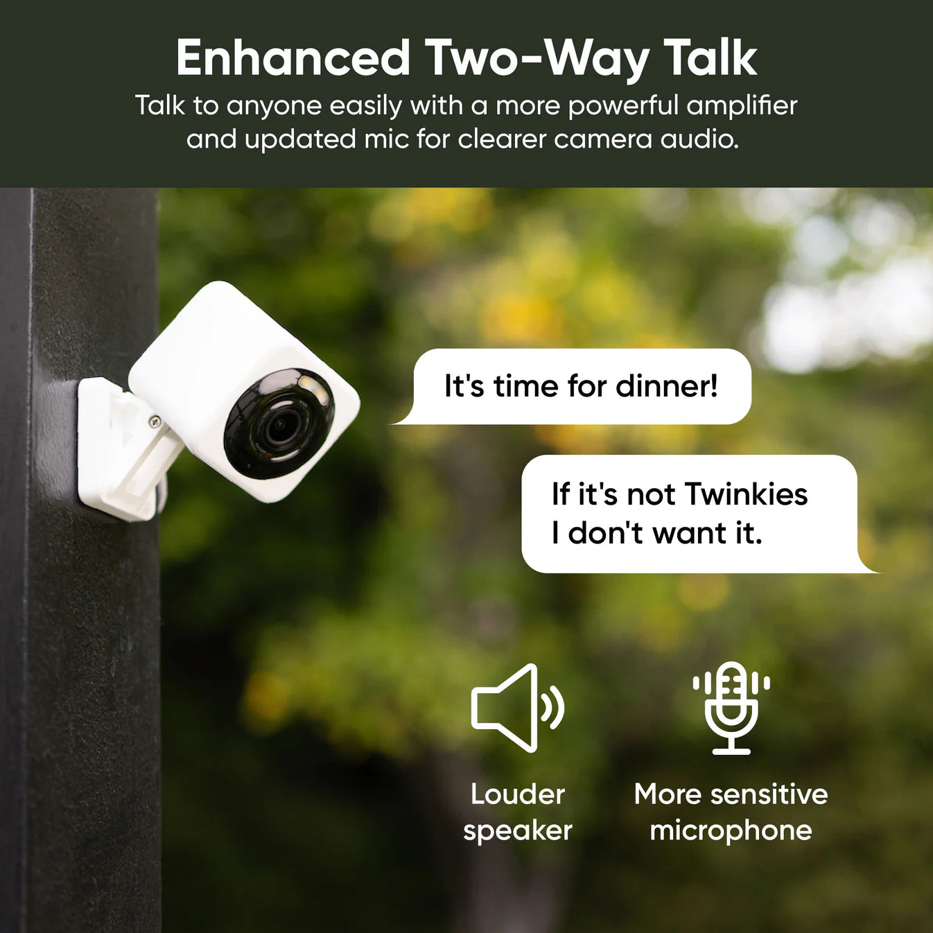 Wyze Cam v4, Enhanced communication with clearer audio and reduced echoes through two-way talk feature.