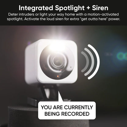 Wyze Cam v4, Home security camera with motion detection, spotlight, and alarm siren for enhanced surveillance.