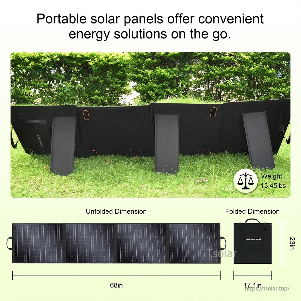 YOYOSCX Foldable Solar Panel, 200W portable solar panel, 13.45lbs, unfolds to 68in x 23in