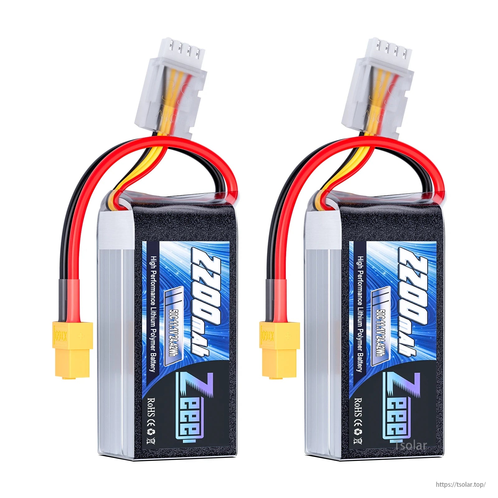 Zeee 3S 2200mAh LiPo battery with T/XT60 plug for 1/10-1/8 RC cars, drones, and airplanes.