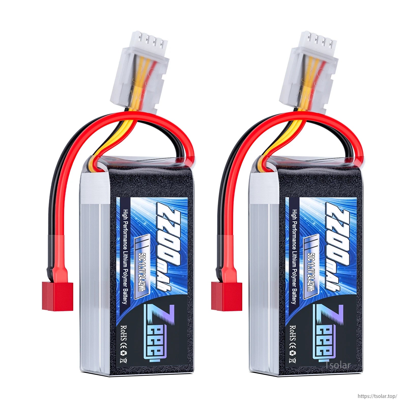 Zeee 3S 2200mAh LiPo Battery, LiPo battery set includes 2pcs Zeee 3S 2200mAh Shorty LiPo Batteries with T/XT60 plug for RC car, truck, and hobby applications.