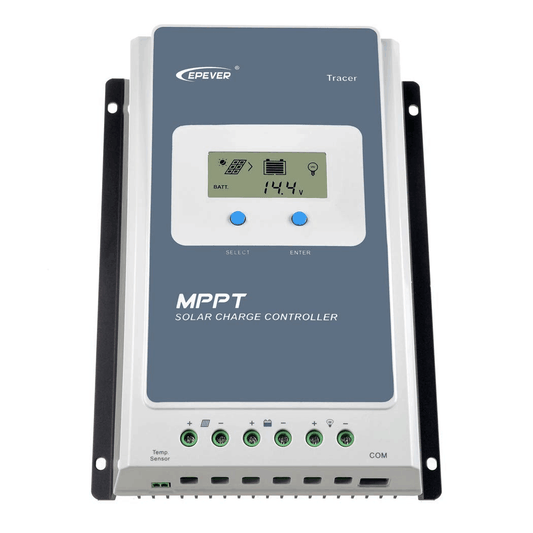 EPEVER Tracer MPPT solar charge controller with LCD display, two buttons, and bottom screw terminal connections
