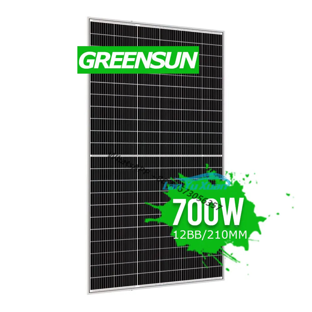 Greensun 700W GSM700-66M Solar Panel, Greensun 700W solar panel with 12 black busbars and 210mm width.