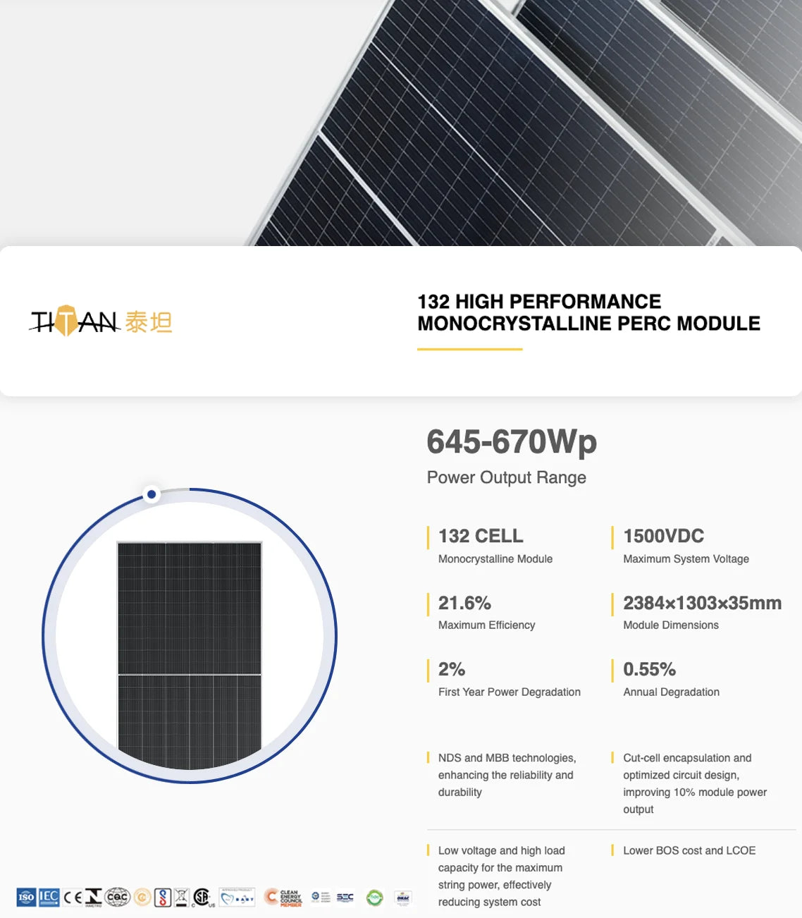 Risen 650 Watt Solar Panel, High-performance solar panel features PERC technology and advanced design for efficient energy production.