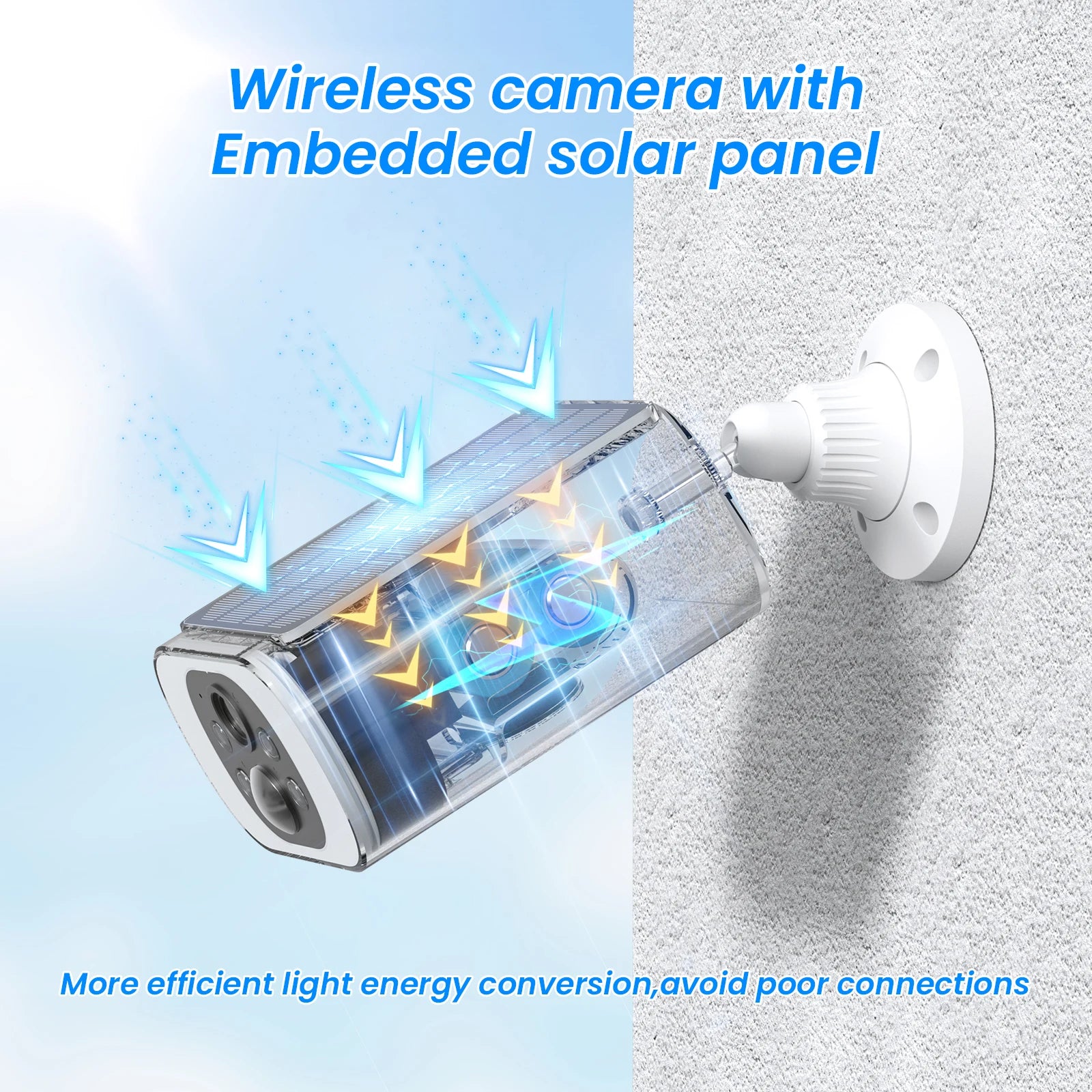 wireless camera with Embedded solar panel More efficient light energy conversion