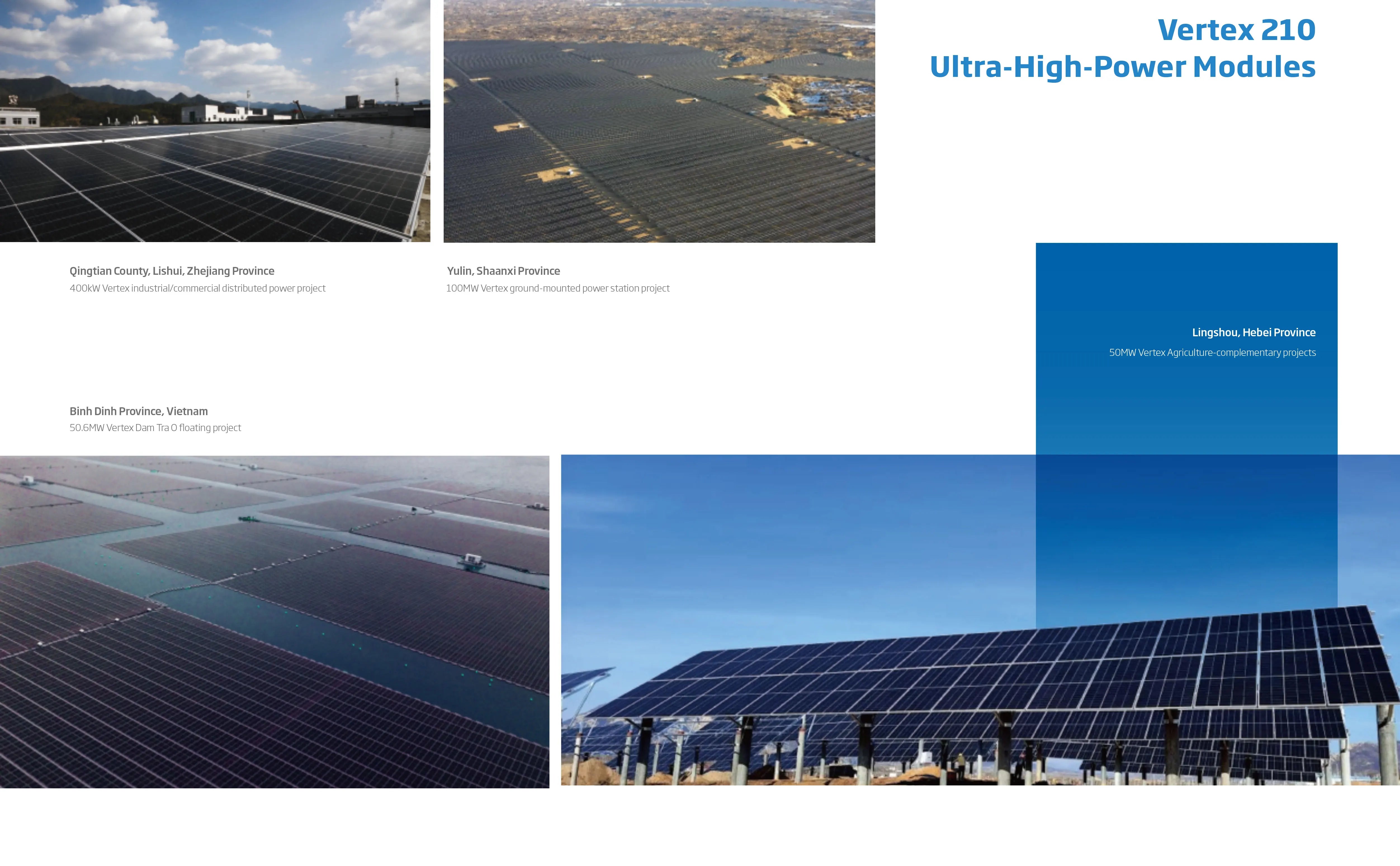 Trina Vertex 650W Solar Panel, High-performance solar panels for industrial/commercial and agricultural use in Vietnam from Qingtian County and Yulin.