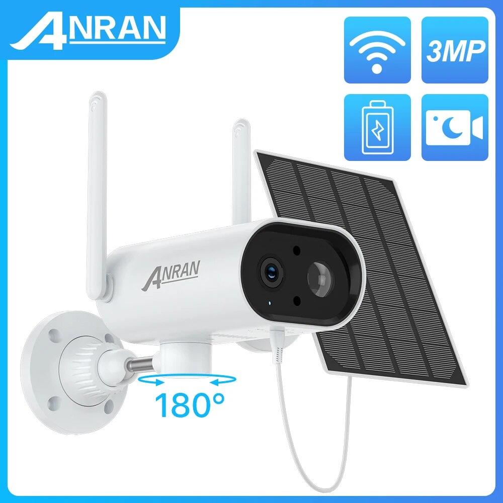 ANRAN S1 Pro 2K 3MP Solar Camera - 2304*1296 Resolution 5W Solar Battery 180° Rotation Two Way Audio PIR Humanoid Detection Wireless WiFi Outdoor Security Camera