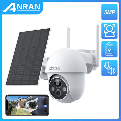 ANRAN Q1 Max 5MP Solar Camera - 2560x1920 PTZ Wireless Wifi Outdoor Surveillance Security Solar Panel Battery Camera PIR Humanoid Detection Two Way Audio Flash Alarm