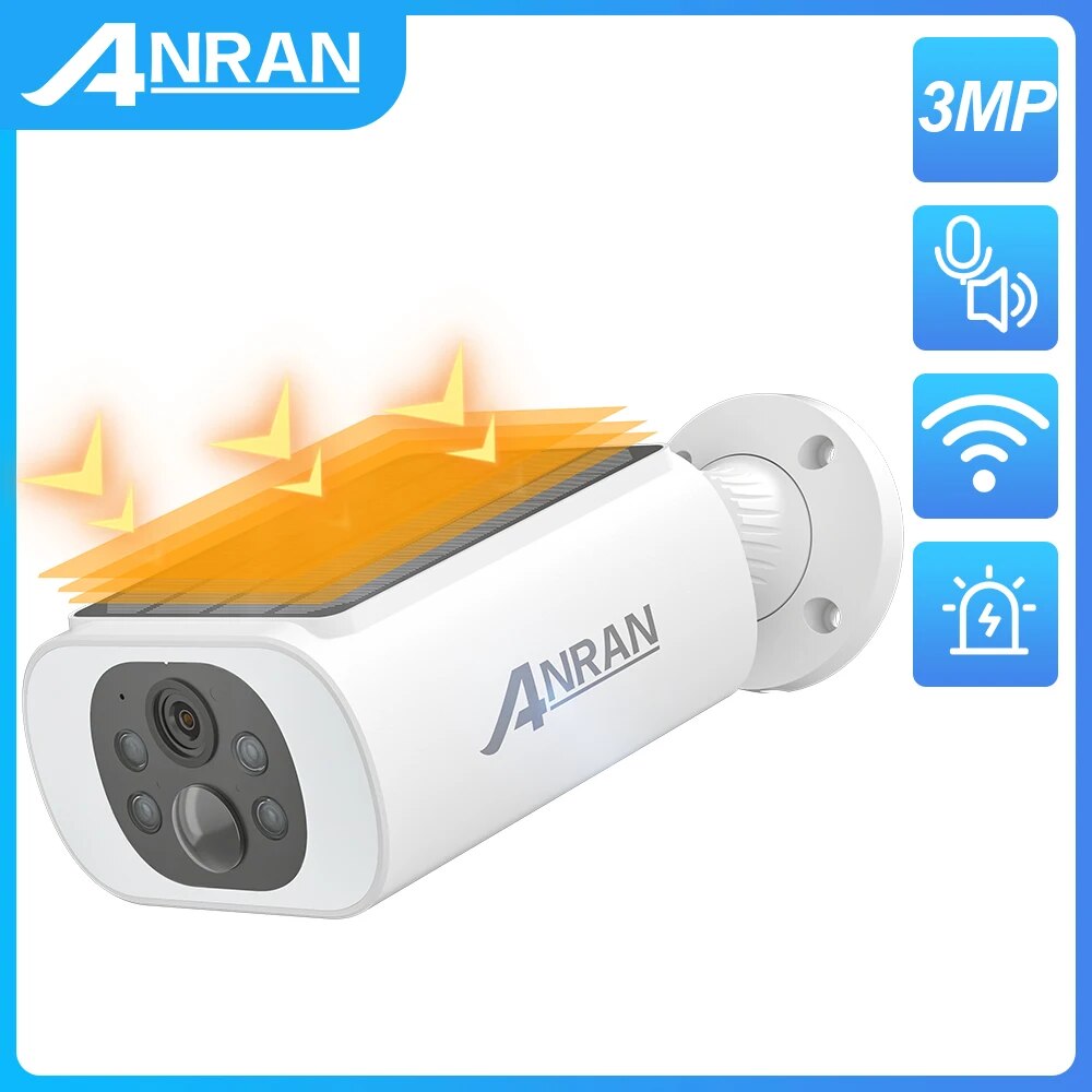 ANRAN C3 Pro 2K 3MP Solar Security Camera - Outdoor Surveillance Integrated Solar Battery Wifi Camera Humanoid Detection Night Vision 128G SD Card