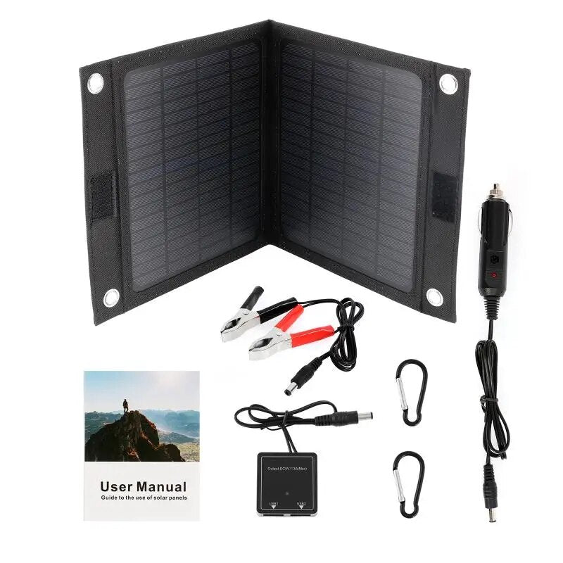 25W 18V Foldable Solar Panel - Portable Solar Panel Charger Mobile Power Bank for Phone Battery USB Port